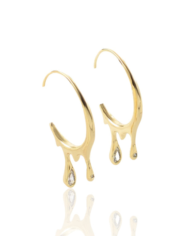 Melting Gold Hoop Diamond Earrings