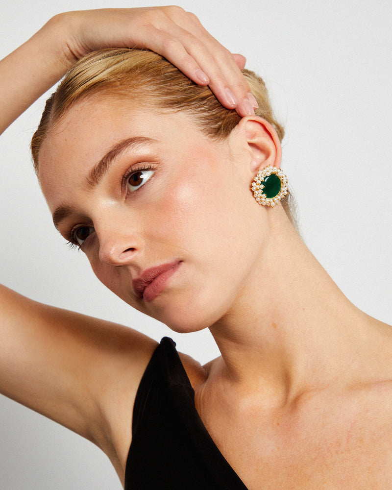 Cluster Perle Green Earrings