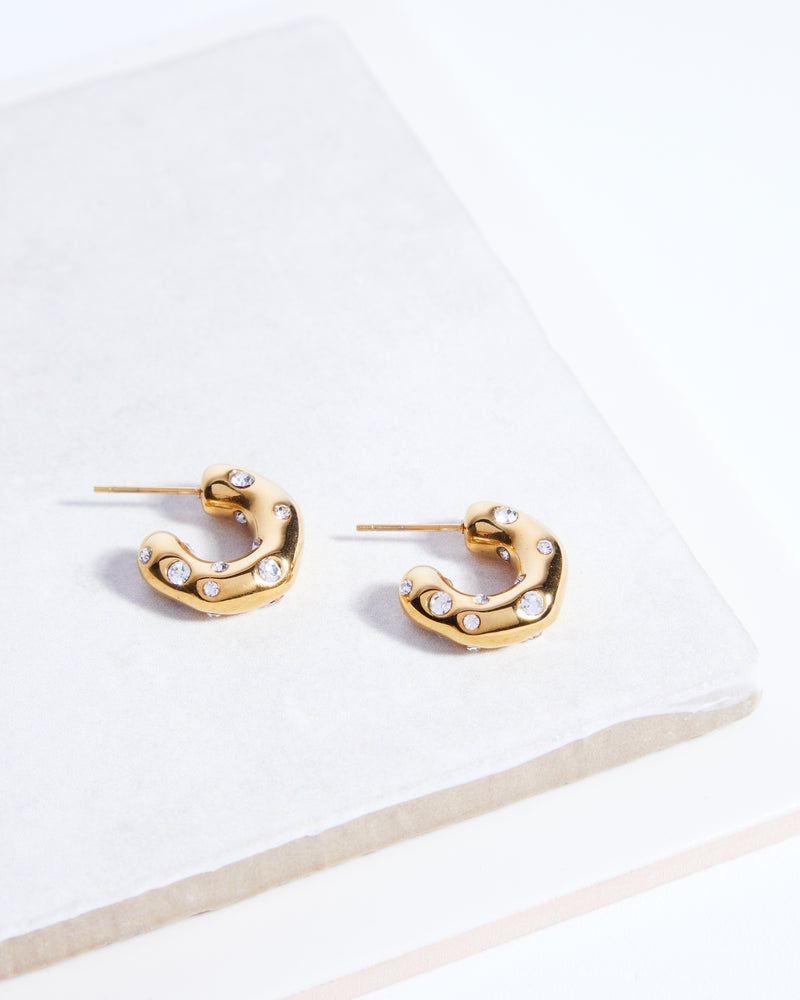 Chunky Gold Crystal Huggie Earrings