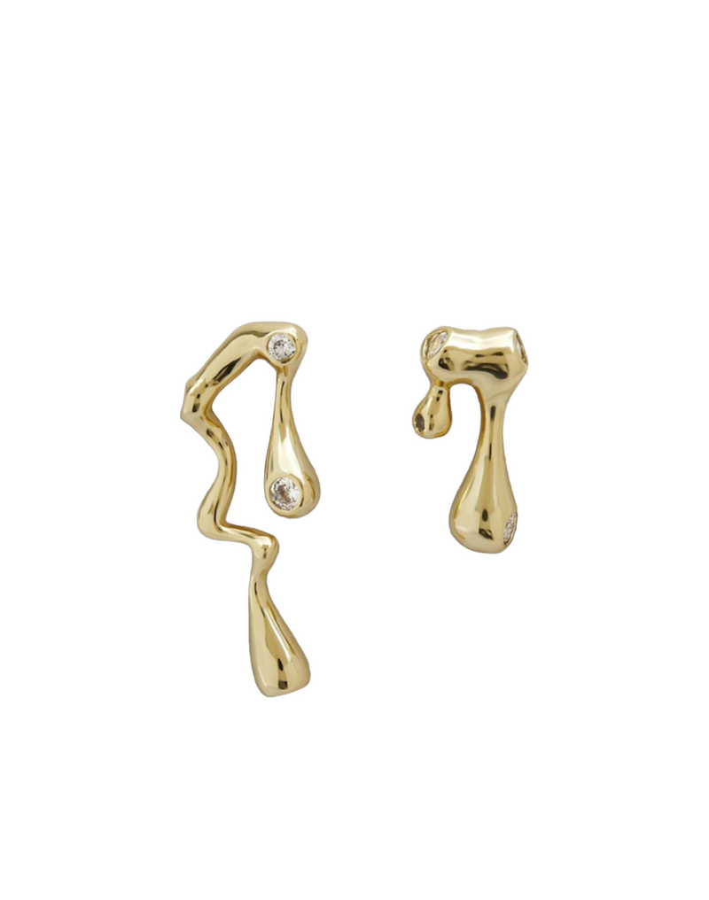 Melting Geometric Gold Crystal Earrings