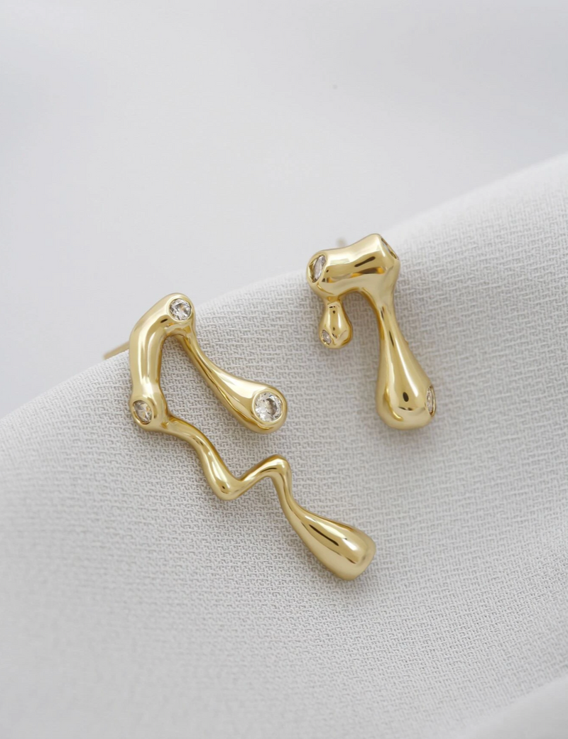 Melting Geometric Gold Crystal Earrings